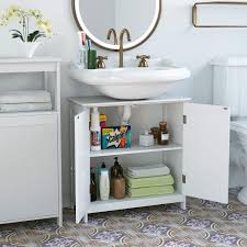Terryj / getty images thanks to its good looks and cleverly concealed plumbing, the pedestal sink has been a classic bathroom space saver for over a century. White Bathroom Vanity Under Sink Cabinet Space Saver With Double Doors And Adjustable Shelves Bathroom Vanities Tools Home Improvement