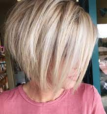 Blonde Stacked Bob With Bangs For Thick Hair Choppy Bob Hairstyles Thick Hair Styles Bob Hairstyles
