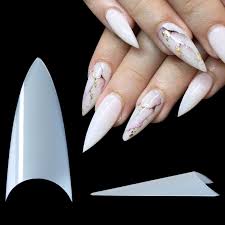 After putting on the tips and using scissors to cut the sides, making a stiletto formed nail bed. 500pcs False Nail Tips Stiletto Shape Natural Clear White Point French Acrylic False Nails With 10 Sizes Nail Art Tips Design False Nails Aliexpress