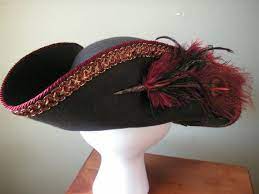 Pirate Hat Bicorn Style Brown With Burgundy Gold Trim Etsy Pirate Hats Pirate Captain Hat Pirate Garb