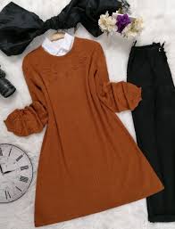 Balon Kol Incili Triko Tunik Kiremit 39 99 Tl Triko Trendler Giyim
