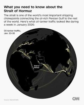 Strategic shipping lanes through the vital Strait of Hormuz chokepoint, AI generated