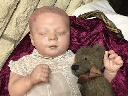 Lydia” Antique Style Reborn Doll (Kimberly kit), Belly, Painted hair,  Bassinet