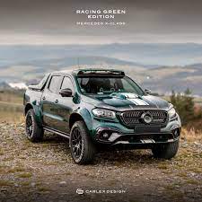 The car's body has been painted deep emerald. Carlex Design Europe Discover The Absolutely Amazing Racing Green Edition And Go Green Racing Green Find Out More At Https Www Carlexdesign Com En Limited Editions Mercedes Benz X Class Exy Racing Green Edition Carlexdesign Mercedes
