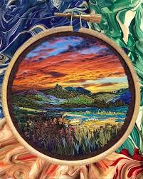 Diy embroidery kit landscape counted cross stitch pattern for advanced. Embroidery Landscape Beautiful Scenery Drawn With Thread Design Swan Embroidery Art Sewing Embroidery Designs Embroidery Projects