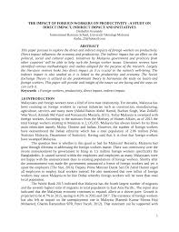 Migrant workers, labour migration, safety management, asean countries. Pdf The Impact Of Foreign Workers On Productivity A Study On Direct Impact Indirect Impact And Initiatives