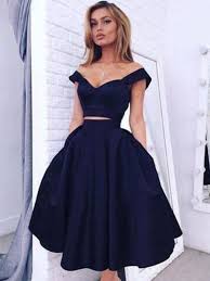 A Line X2f Princess Off The Shoulder Sleeveless Knee Length Taffeta Two Piece Dresses Black Girl Prom Dresses Tea Length Prom Dress Two Piece Homecoming Dress