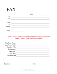 Start a free trial now to save yourself time and money! Employment Verification Fax Cover Sheet At Freefaxcoversheets Net