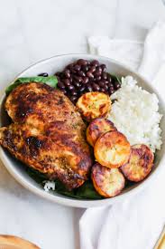Cuban Chicken And Black Bean Rice Bowls With Plantains Recipe Cuban Chicken Easy Chicken Recipes Chicken Dinner Recipes