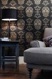 Day Of The Dead Sugar Skull Wallpaper Black Gold Sugar Skull Wallpaper Home Home Decor