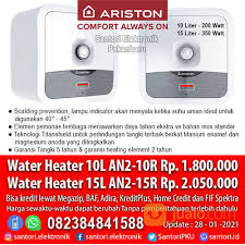 Dengan temperatur maksimal yang dapat dihasilkan mencapai 750 c. Water Heater Pemanas Air Mandi Ariston Andris 2 R 10 Liter An2 10r 15 Liter An2 15r Garansi Resmi Pekanbaru Jualo