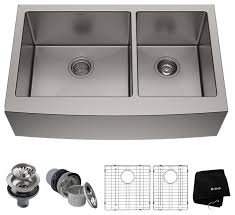 Double bowl kitchen sink white with basin racks. Farmhouse Apron Stainless Steel Kitchen Sink Double Bowl 16 Gauge Contemporary Kitchen Sinks By Kraus Usa Inc Houzz