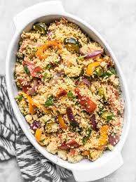 Roasted Vegetable Couscous Is An Easy Side Dish With Complex Flavor With Sweet Roasted Vegetabl Vegetable Couscous Roasted Vegetable Couscous Couscous Recipes