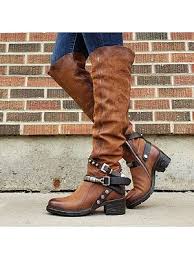 Women S Casual Rivet Belt Buckle Decorative Boots Nice Dress In 2020 High Heel Boots Boots Chunky Heels Boots