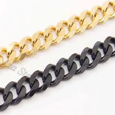 Our collection of gold pendants, neck chains & bracelets for men. Men S 7mm 18 30 Black Gold 316l Stainless Steel Curb Chain Necklace Ebay Chains For Men Gold Necklace For Men Gold Chains For Men
