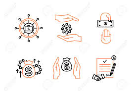 This asset management icon is in line style available to download as png, svg, ai, eps, or base64 file is part of asset management icons family. Financial Services Icons Set Icons Asset Management Wealth Management Insurance Venture Capital Icons Gear With A Dollar Between The Palms A Steering Wheel With A Briefcase And A Dollar Royalty Free Cliparts