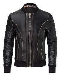 Philipp Plein Leather Bomber Common In Black Modesens Mens Leather Bomber Jacket Leather Jacket Men Leather Jacket