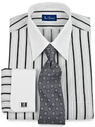 Black White Raised Satin Stripes White Collar French Cuffs Dress Shirt From Paul Fredrick Mens Shirt Dress Custom Dress Shirts Mens Custom Dress Shirts