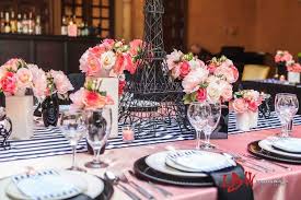Ambesonne eiffel 2 panel curtain set, love in the city paris french bridal composition romantic travel pink blossoms, lightweight window treatment living room bedroom decor, 56 x 63, rose black white (set of 2) by east urban home. Pink Black And White Paris Theme Table Setting Table Settings Unique Tables Table Decorations