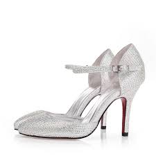 Sparkling High Heel Closed Toes Rhinestone Silver Wedding Bridal Shoes Schuhe