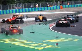 6 of 12 7 of 12 cars drive out of the track after colliding during the hungarian formula one grand prix at the hungaroring racetrack in mogyorod, hungary, sunday, aug. 1lu4cytc5eihhm