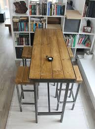 Handmade Bespoke Modern Industrial Long Table Four Stools Add A Rustic Feel To Your Home Or Per High Dining Table Steel Dining Table Chairs For Small Spaces