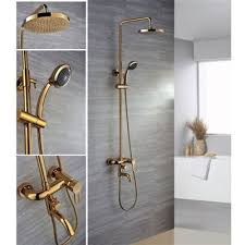 Gold Finish Rain Shower Head Set With Handheld Shower Head Bathroom Shower Faucets Hand Held Shower Rain Shower Head
