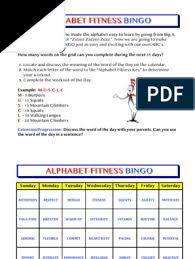 Alphabet refers to the letters of a language, arranged in the order fixed by custom. Alphabet Fitness Bingo2 Pdf Sports Recreation