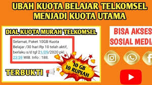 Kuota belajar merupakan kuota yang di khususkan kepada pelajar, bug kuota telkomsel sendiri digunakan untuk mengubah kuota belajar menjadi kita bisa mendapatkan kuota belajar sebesar 10gb/30hari, yang bisa kita gunakan untuk mengakses internet yang dikhususkan untuk belajar. Cara Mengubah Kuota Belajar Telkomsel Menjadi Kuota Utama Mudah Area Tekno