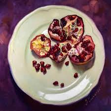 Pomegranate On A White Plate 2019 Oil Painting By Sergei Yatsenko In 2020 Vegetable Painting Oil Painting For Sale Food Painting
