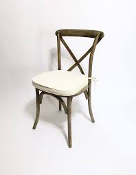 The chair has a wooden backrest which is contoured. Cross Back Chair Weathered Oak Rsvp Party Rentals