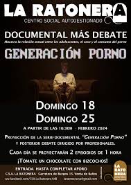 CSA La Ratonera on X: Domingos 18 y 25 de febrero proyectaremos en el CSA  los capítulos del documental generación porno, con un debate posterior.  Hablaremos del consumo del porno y sus