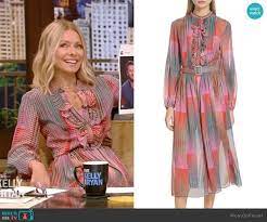 Kelly S Check Ruffled Midi Dress On Live With Kelly And Ryan Outfit Details Https Wornontv Net 132439 Livewi Midi Ruffle Dress Dresses Floral Blue Dress