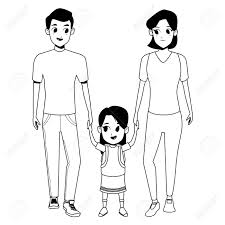 Hand drawn cartoon son holding father's hand with a card written text love you daddy in line art style on blue watercolor background. Family Young Dad And Mom With Daughter Cartoon Isolated Vector Royalty Free Cliparts Vectors And Stock Illustration Image 128945456