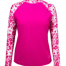 UV Skinz Women's UPF Long Sleeve Swim Top | Ladies Sun Protection Swim Shirt | UV Skinz | Size: 3XL | Color: Hot Pink Aloha
