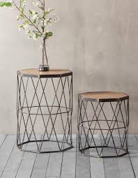 Set Of Two Wooden And Metal Side Table Pre Order November Geometric Side Table Metal Side Table Solid Wood Side Table