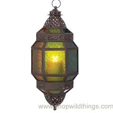 A Fiery Glow Dazzles Through Multi Colored Glass Panels Anywhere You Hang It The Large Can Moroccan Hanging Lanterns Hanging Candle Lanterns Hanging Lanterns