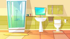 Modern home, hotel apartment lavatory, restroom. Download Bathroom With Stall Shower Illustration Of Home Interior Domestic Toilet For Free Shower Stall Anime Background Anime Backgrounds Wallpapers