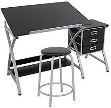Amazon Com Zeny Mdf Drafting Table Art Craft Drawing Desk Art Hobby Folding Adjustable W Stool And 3 Drawers Black Drafting Table Drawing Table Art Table