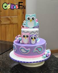 Purple Teal And Pink Owl Baby Shower Cake With Chevron Design Momma Owl With Her Babies As Toppers A Owl Cake Birthday Baby Birthday Cakes New Birthday Cake