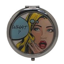 Arte pop, retro, mujeres, ¿qué?, espejo compacto, espejo de bolso, espejo  de bolsillo, espejo de bolso