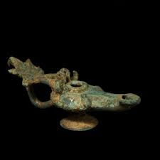 Grand tour bronze roman oil lamp, now electrified for sale. Roman Bronze Oil Lamp On A Ring Foot Christoph Bacher