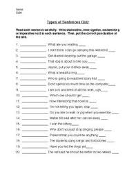 Types Of Sentences Quiz Types Of Sentences Types Of Sentences Worksheet Types Of Sentences Quiz