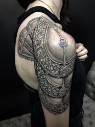 I Like This One All Around I Like How It Goes Part Way Onto The Back I M Just Not As Sure About How I Could Armor Tattoo Shoulder Armor Tattoo