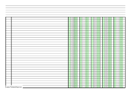 printable columnar paper with five columns on a4 sized paper in landscape orientation