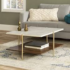 Faux stone won't scratch or chip. Amazon Com Walker Edison Hollin Mid Century Modern Square Marble Top Coffee Table 32 Inch Marble And Gold Furniture Decor