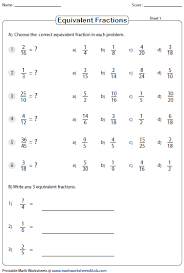 Create a set of equivalent fractions and explain why there are many. Equivalent Fraction Worksheets