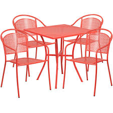 Top sellers most popular price low to high price high to low top rated products. Flash Furniture 28 Square Coral Indoor Outdoor Steel Patio Table Set With 4 Round Back Chairs Co 28sq 03chr4 Red Gg