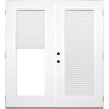 Outswing doors are expensive because they are made to work in a driving rain, freeze thaw cycles and high winds. Feather River Feather River Doors Impact Micro Blinds Between The Glass Left Hand Outswing Ready To Paint Fiberglass Double French Patio Door Common 72 In X 80 In Actual 71 5 In X 79 5 In In The Patio