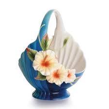 Image Detail For Franz Porcelain And Kathy Ireland Island Hibiscus Ornamental Basket Garrafas Decoradas Artesanato Decoracao Louca Vintage